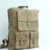 Vintage Khaki Leather Multi-Pocket Backpack 3