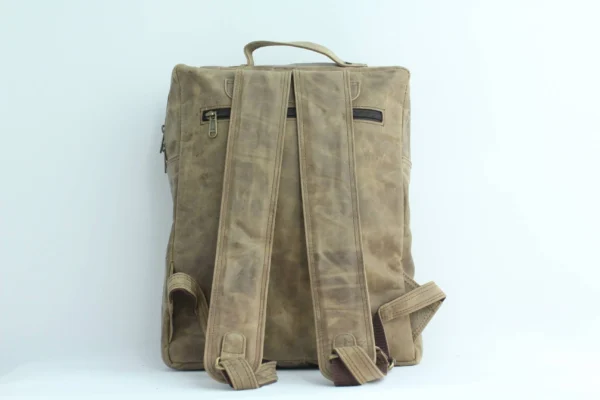 Vintage Khaki Leather Multi-Pocket Backpack 4