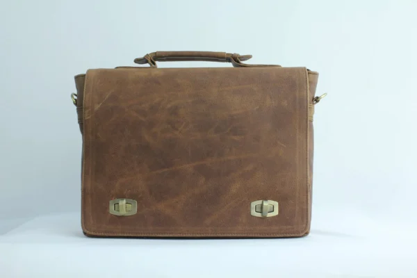 Vintage Leather Satchel Briefcase with Twist-Lock Closure 1 Vintage Leather Satchel Briefcase with Twist-Lock Closure 1