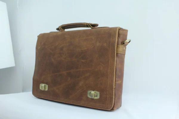 Vintage Leather Satchel Briefcase with Twist-Lock Closure 3 Vintage Leather Satchel Briefcase with Twist-Lock Closure 3