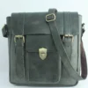 Vintage Leather Sling Bag for Men– Charcoal Black Shield Clasp 2