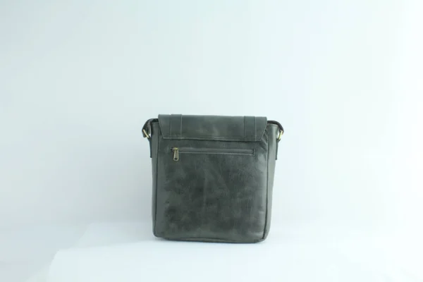 Vintage Leather Sling Bag for Men– Charcoal Black Shield Clasp 4
