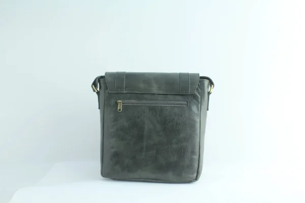 Vintage Leather Sling Bag for Men– Charcoal Black Shield Clasp 5
