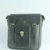 Vintage Leather Sling Bag for Men– Charcoal Black Shield Clasp 7